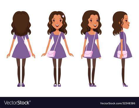 Full Length Portrait Cute Brunette Girl Royalty Free Vector