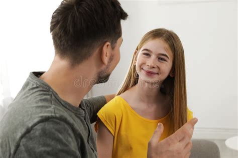 Father Talking With His Teenager Daughter Stock Photo Image Of