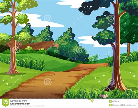 Nature Scene With Forest And Walking Trail Stock Vector - Illustration ...