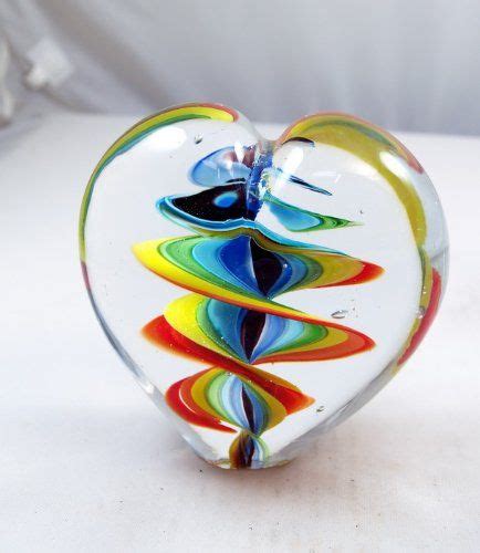 M Design Art Handcraft Twisted Rainbow Ribbon Heart Paperweight Art Of Glass Blown Glass Art