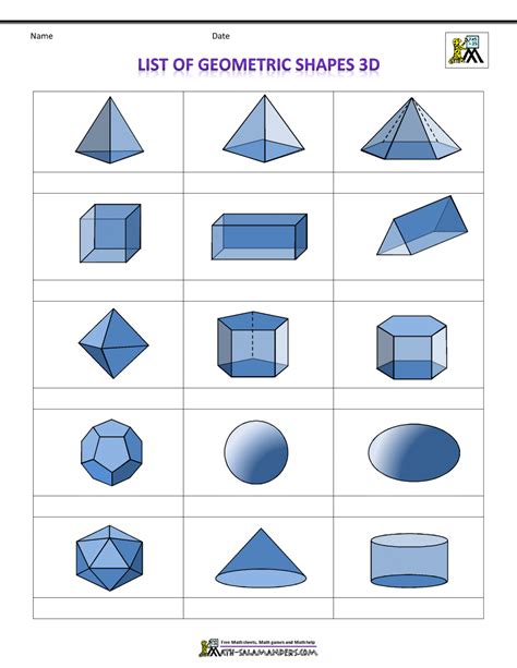Shapes For Kids List Of Geometric Shapes 3d Col 3d Sh