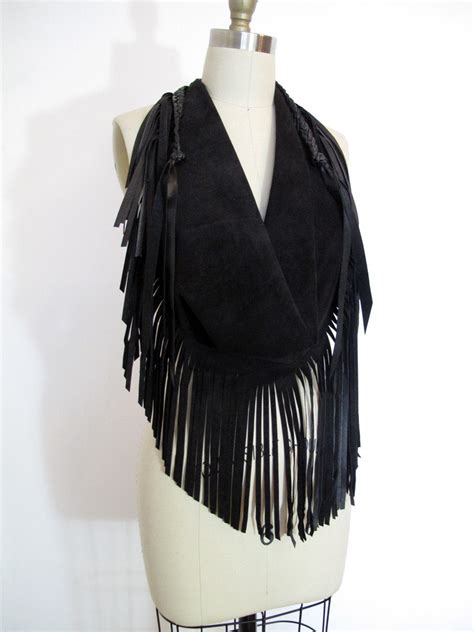 Items Similar To Leather Fringed Scarf Black Suede On Etsy