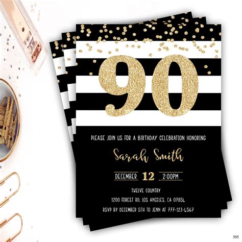 90th Birthday Invitations Adult Birthday Invitations Gold And Etsy