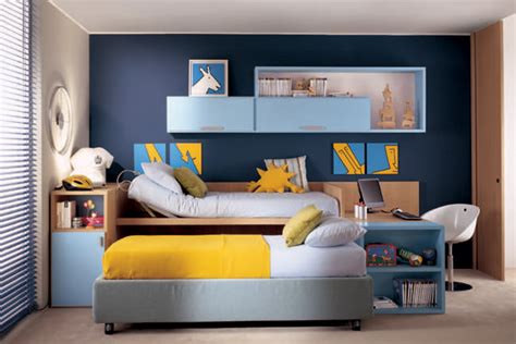 After a while, white walls get blasé and neutral room themes feel overplayed. Royal Blue Wall Color Kids Room with Yellow Bed Cover ...