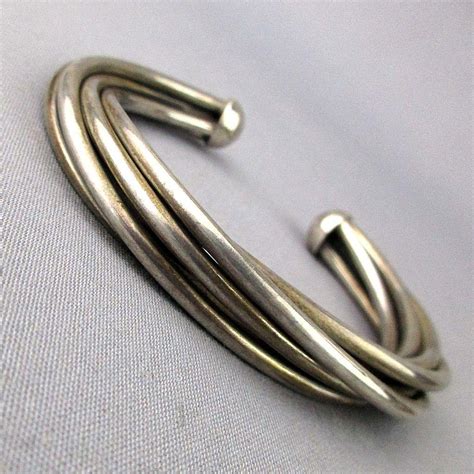 Modernist 5 Band Solid Sterling Silver Cuff Bracelet From