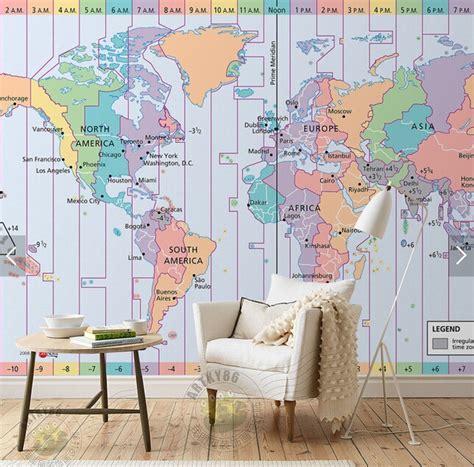 Custom Photo Wallpaperworld Time Zone Map 3d Wallpaper For Living Room
