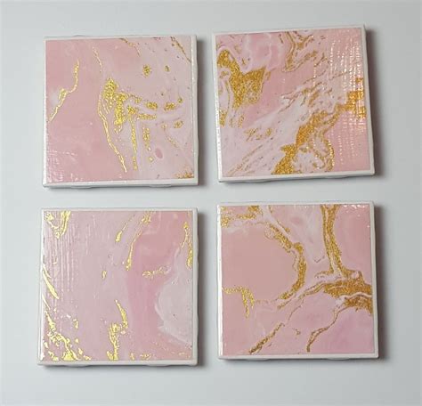 Pink With Gold Foil Pattern Ceramic Tile Coaster Tile Coasters