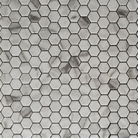 Hexagon Matte Witgrijs Calacatta Marmerlook Mozaïek 27 X 3 Cm Op Matje