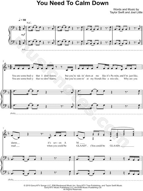 Taylor Swift You Need To Calm Down Sheet Music In F Major Transposable Download Print