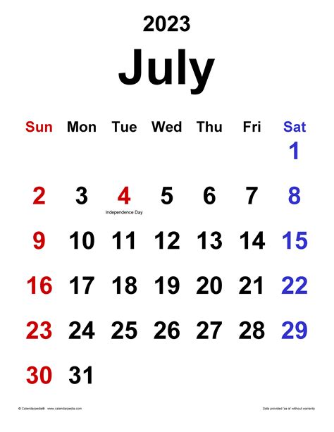 July 2023 Calendar Templates For Word Excel And Pdf