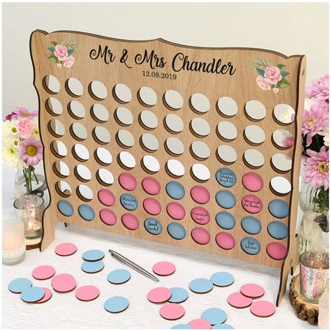 Personalised Wedding Guest Book Alternative Rustic 4 In A Row Game