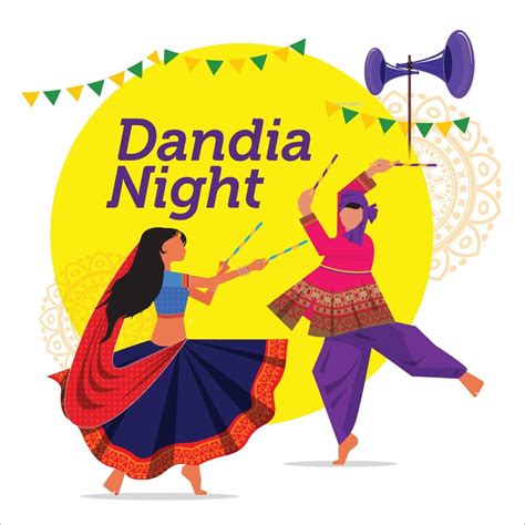 Illustration Of Couple Playing Dandiya In Disco Dandia Night Banner