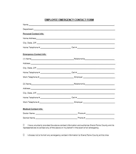 54 Free Emergency Contact Forms Employee Student