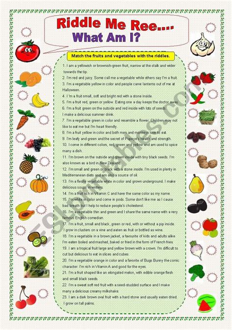Fruit Riddle Worksheets | 99Worksheets