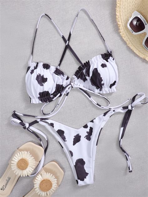 Cow Print Micro Bikini 2020 Mujer Women Lace Up Bandage