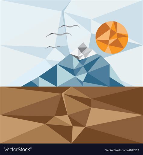 Triangle Landscape With Mountainbirds And Sun Vector Image