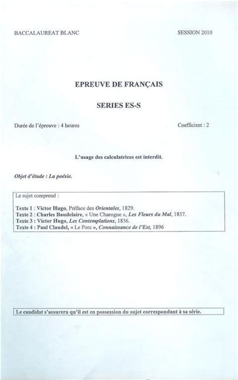 Le programme de français au bac 2021 reste dans sa globalité similaire au programme abordé jusqu'ici : Sujet d'épreuve de français (bac général) - Lycée Camille ...
