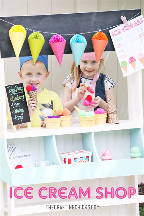 Providing dramatic play activities is a great way to engage toddlers and preschoolers in role playing. Ice Cream Shop for Kids - The Crafting Chicks