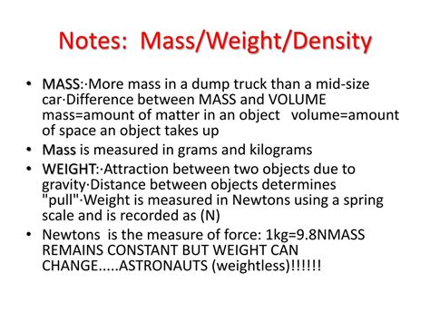 Ppt Notes Massweightdensity Powerpoint Presentation Free Download