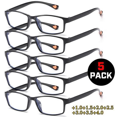 5 pack set retro square blue light blocking reading glasses women men tr90 super light frame