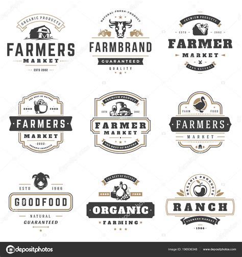 Farmers Market Logos Templates Vector Objects Set Stock Vector Image