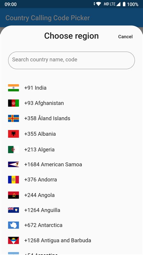 Country Calling Code Picker