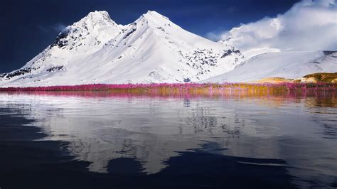 Download 1366x768 Wallpaper Mountains Winter Landscape Lake