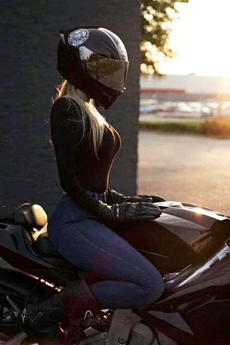 Blonde Biker Girl With A Cool Agv Helmet On A Motorcycle Girl