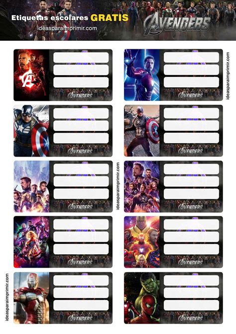 10 Etiquetas Escolares De Avengers Los Vengadores Gratis Para
