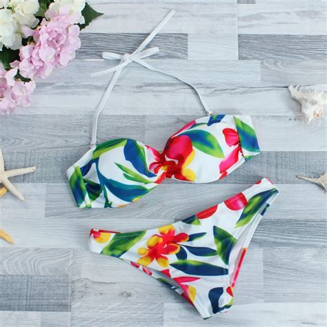 Fortunes Plus Size Women Swimwear Bandeau Bikini 2017 Sexy Flower Prite