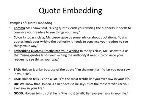 Strategies for embedding quotations there are three strategies you can use to embed quotations: PPT - MLA Works Cited PowerPoint Presentation - ID:6798633