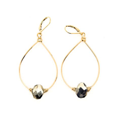 Pyrite Unedged Oval Wrapped Hoops Bloom Jewelry