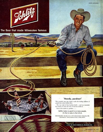 Schlitz Beer Howdy Partner Cowboy 1951 By John Falter Mad Men Art