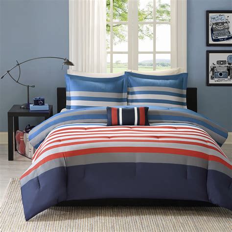 X 86in., and 2 standard navy blue and orange stripe 3 piece full/queen bedding set will help you create an incredible room for your child. RED WHITE BLUE Twin or Full Queen COMFORTER SET : TEEN ...