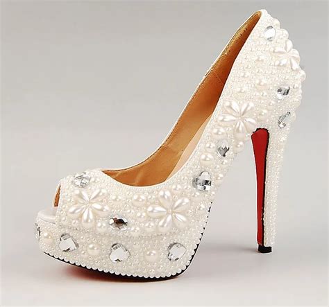 Gorgeous White Peep Toe With Pearl Wedding Party Shoes Bridal Dress