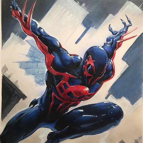 A Painting Of A Spider Man With Red And Blue Colors