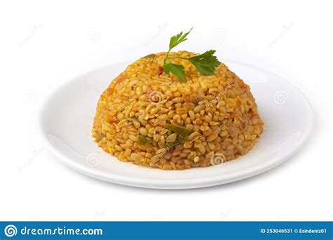 Traditional Turkish Bulgur Pilaf With Tomato Sause In Plate Turkish
