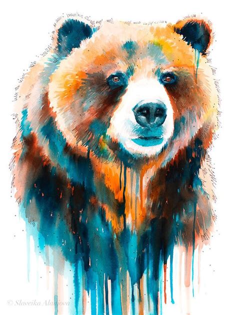 Grizzly Bear Watercolor Painting Print By Slaveika Aladjova Art