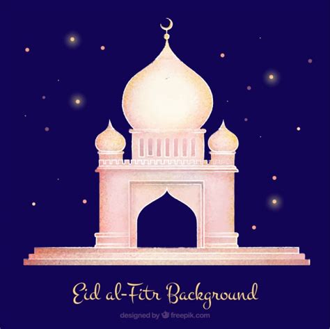 This festival marks the closing of the month long ramadan fast. Hand getrokken moskee op een sterrenhemel achtergrond van ...