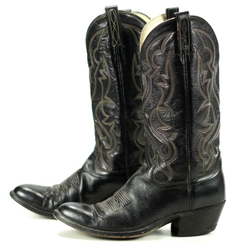 Dan Post Black Leather Cowboy Western Boots Vintage 1989 Mens 8 D