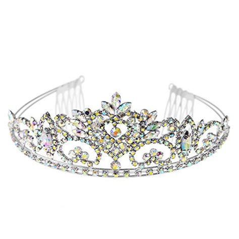 Arsimus Sparkly Holographic Iridescent Rhinestone Princess Tiara Crown