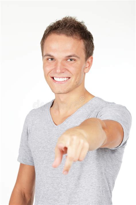 Portrait Of A Young Man Smiling Pointing At You Stock Photo Image Of