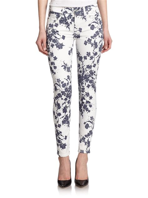 7 For All Mankind Floral Print Ankle Skinny Jeans In Blue Lyst