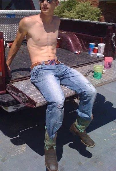 Shirtless Male Hunk Muscular Cowboy On Knees In Jeans Beefcake Photo