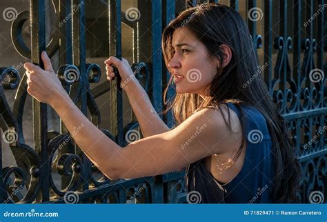 Beautiful Woman Claiming Freedom Captive Concept Stock Image Image