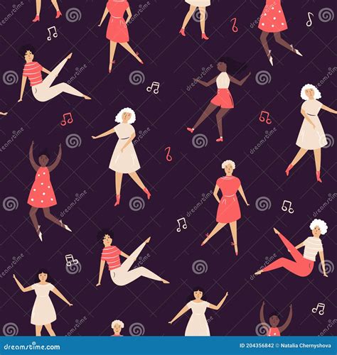 Seamless Pattern With Beautiful Dancing Woman Vector Illustration In A Flat Style Stock Vector