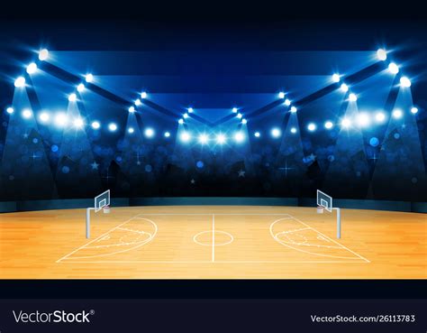Basketball Arena Field With Bright Stadium Lights Vector Image