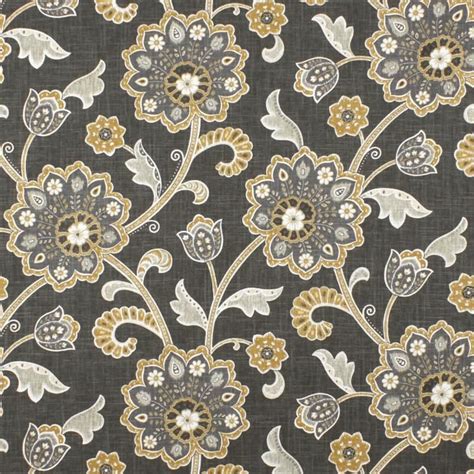 Ankara Noir Grey Jacobean Floral Fabric Etsy In 2020 Fabric Decor