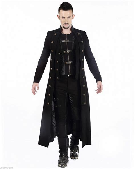 Men New Black Halloween Goth Steampunk Military Trench Coat Long Jacket
