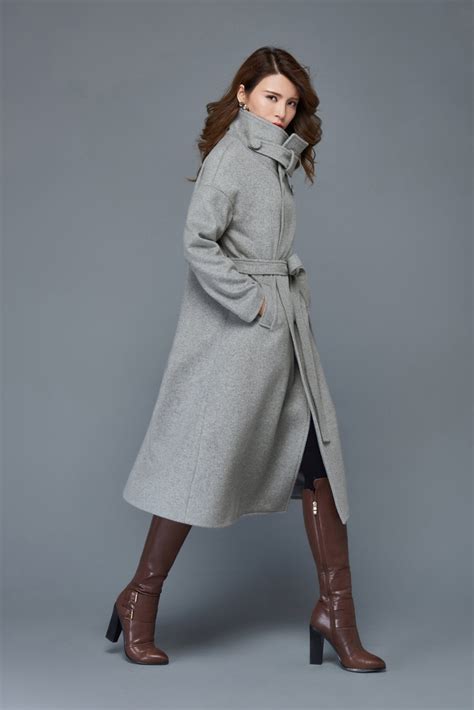 Grey Wool Coat Wool Coat Womens Coats Winter Coat Long Etsy